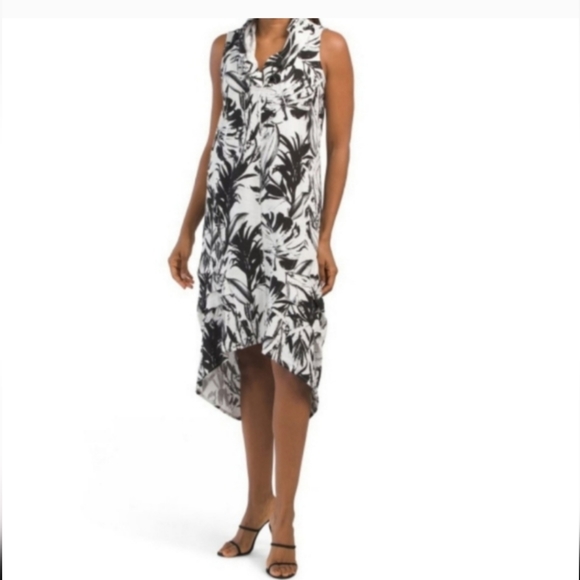 Cynthia Rowley Dresses & Skirts - Cynthia Rowley tropical dress black with white flowers. Large. Linen&Vis…
